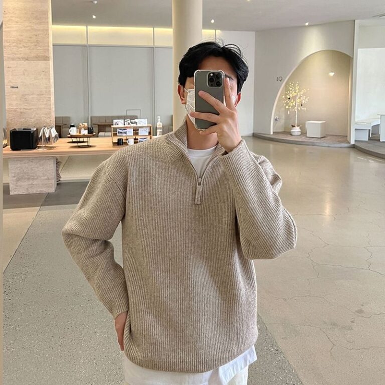 Half-zip turtleneck men's sweater factory (2)